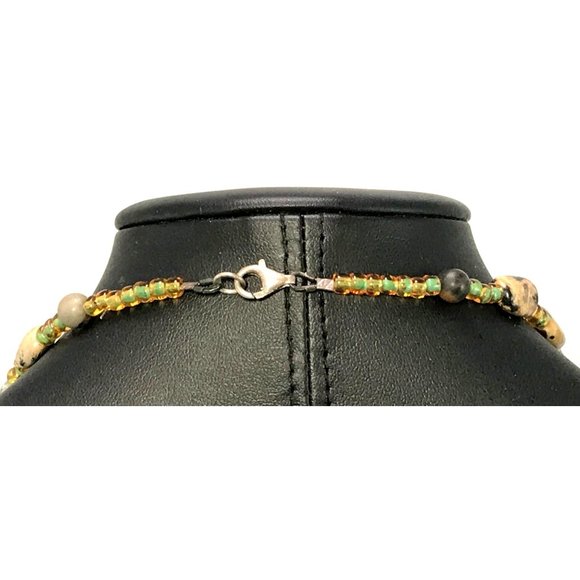 Handmade Boho Necklace Jasper Focal Bead Fire Crackle Agate & Glass Pony Beads - Picture 6 of 6